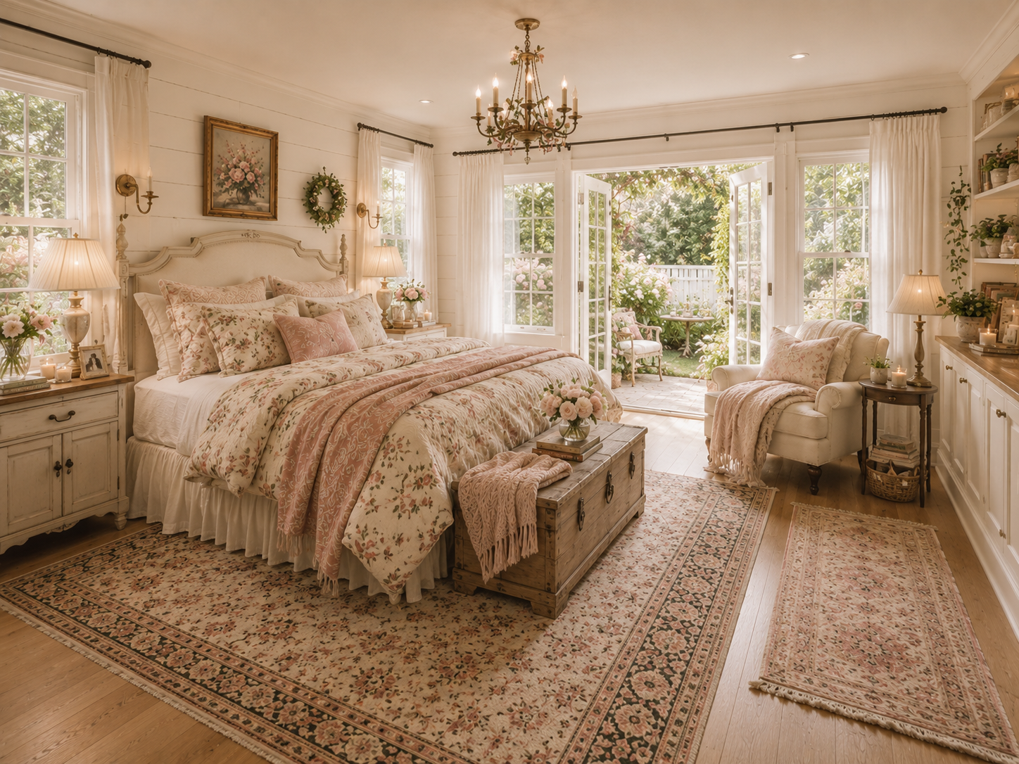 Romantic whimsical farmhouse primary bedroom